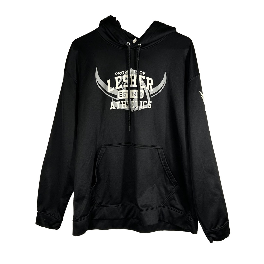 Lesher Athletics Hoodie Mens Black Silver Graphic Fleece Sweatshirt X-Large